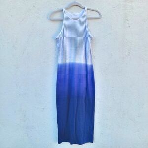 Athleta dipped blue stripped double fabric midi dress size S